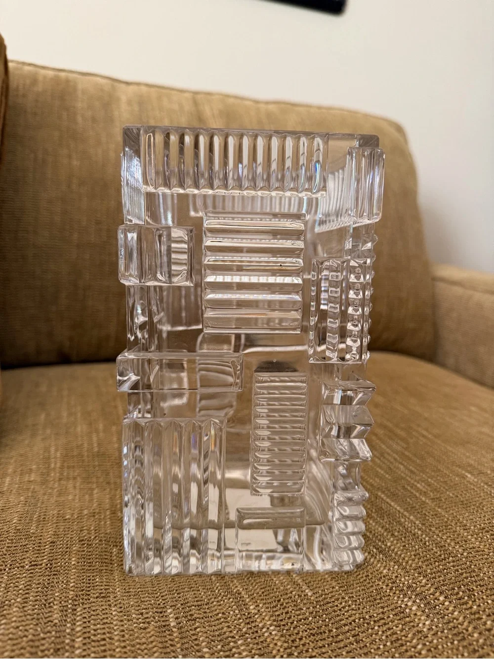Marquis Waterford Clear Crystal Geometric design Cubist style vase gorgeous